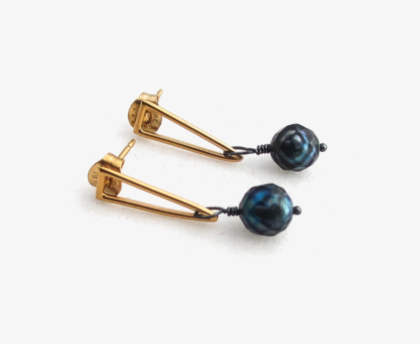 22k Gold Vermeil Triangle Post Earring Faceted Teal - Earrings, transparent png download