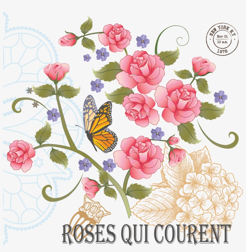 Vintage Roses And Butterflies Is A Downloadable Machine - Hobbycraft Hydrangea Colouring Stamp 15 X 10 Cm, transparent png download