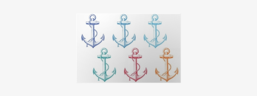Vintage Anchor With Rope, Vector Set Poster • Pixers® - Vintage Navy Blue Anchor Note Cards, transparent png download