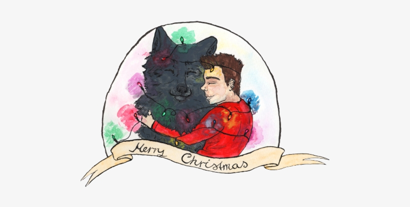 A Christmas Card/snow Globe-like Drawing Of Wolf Derek - Drawing, transparent png download
