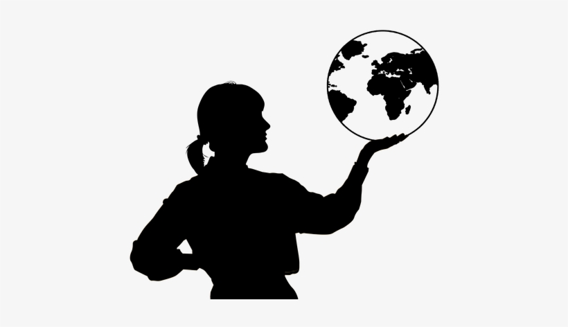 Female Globe Hand Silhouette Woman Globe G - Womens Day Images Black And White, transparent png download