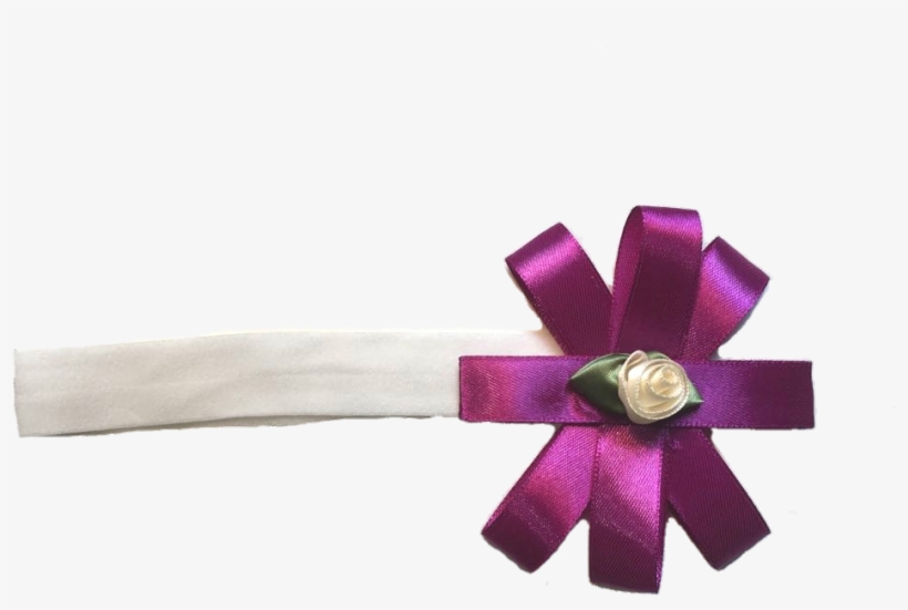 White Rose With Purple Ribbon Headband - Satin, transparent png download