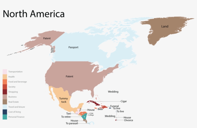 Map Of The Most Googled Products In North America - 1 Country In North America, transparent png download