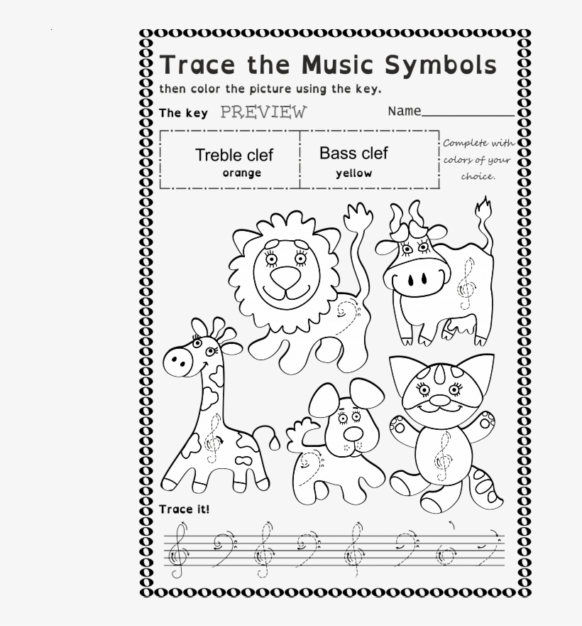 Treble Clef Worksheets - Line Art, transparent png download