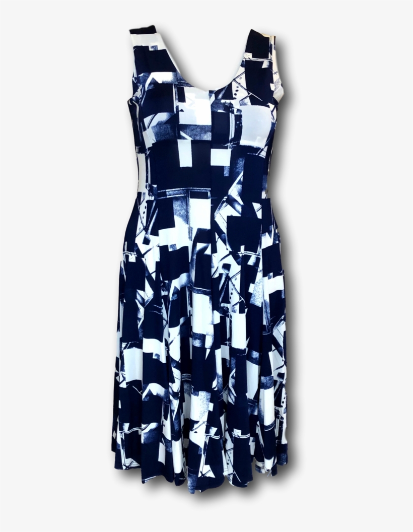 Sleeveless Fit And Flare Dress In Navy And White Jill - Day Dress, transparent png download