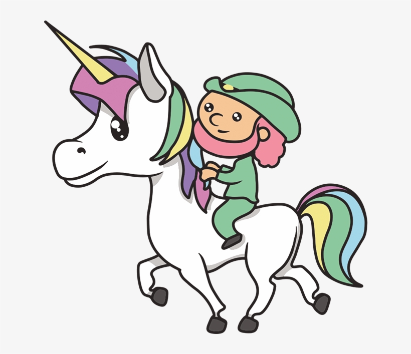 Leprechaun Riding A Unicorn - Leprechaun And Unicorn Clipart, transparent png download