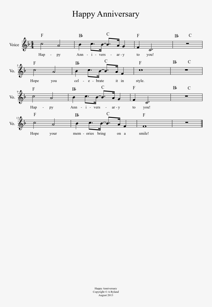Happy Anniversary - Lead Sheet - Sheet Music, transparent png download