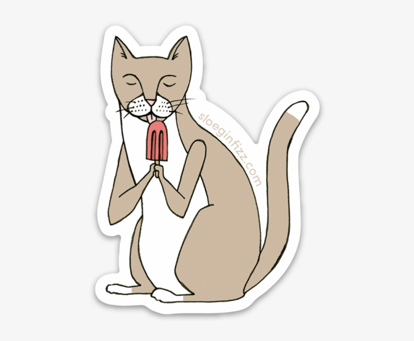 Cat With A Popsicle Vinyl Sticker - Cat Yawns, transparent png download