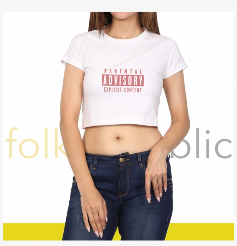 Parental Advisory Printed Crop White T Shirt - Crop Top, transparent png download