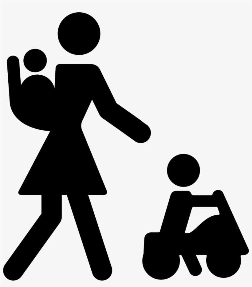 Mother With Baby On Her Back And Other Child On A Car - Ibu Dan Anak Icon Png, transparent png download