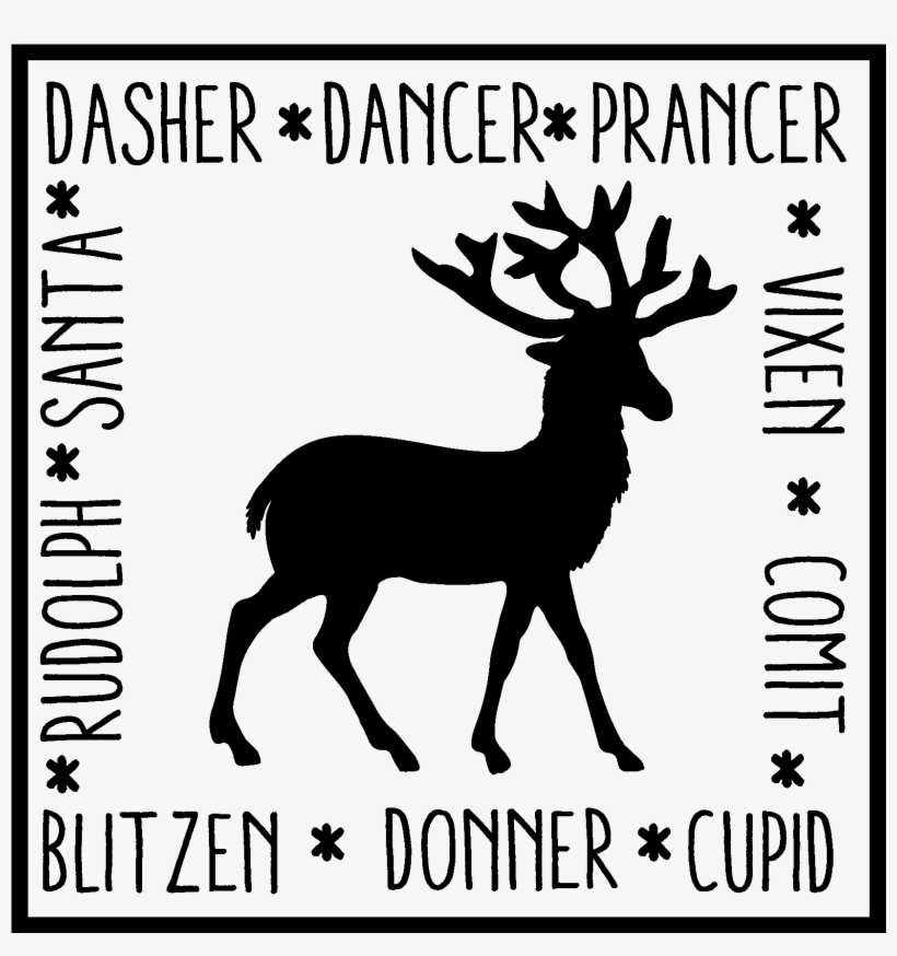 Dasher Dancer Prancer Vixon Comet Cupid Donner Blitzen - Santas Reindeer Decals In Black And White, transparent png download