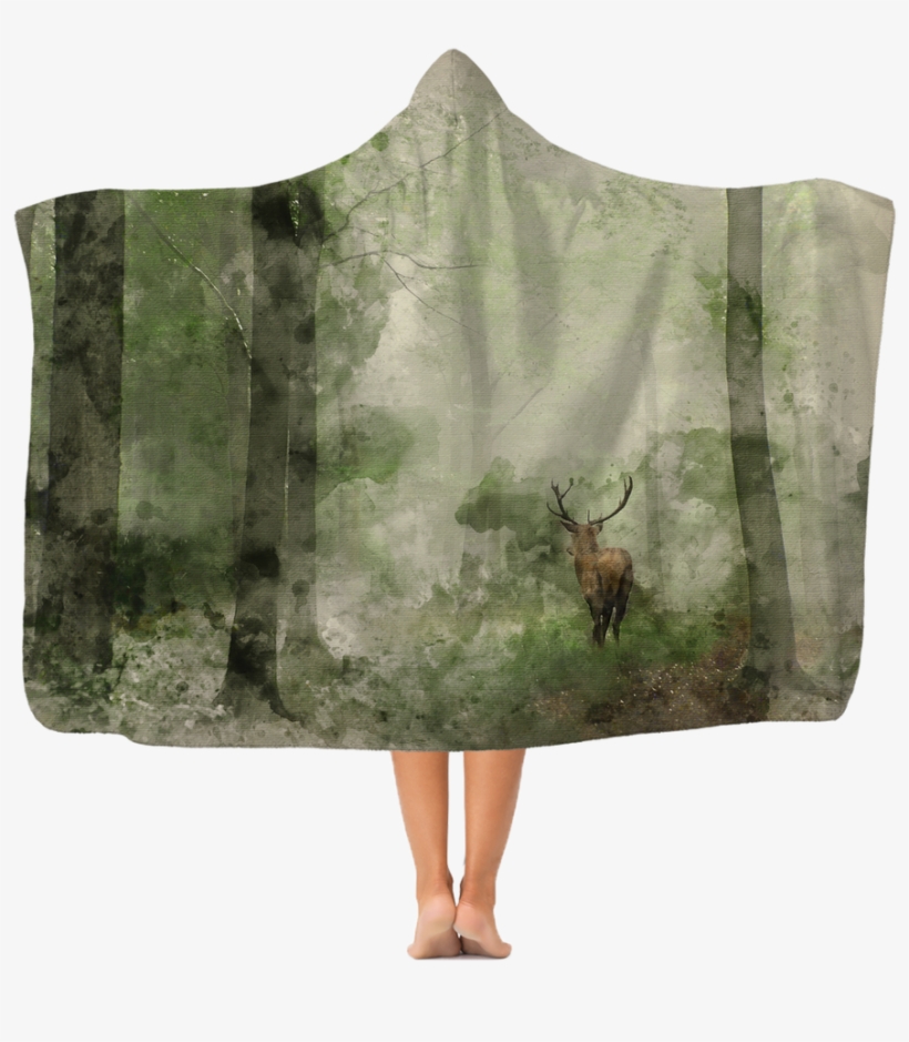 Red Deer Stag In Foggy Autumn Premium Adult Hooded - Blanket, transparent png download