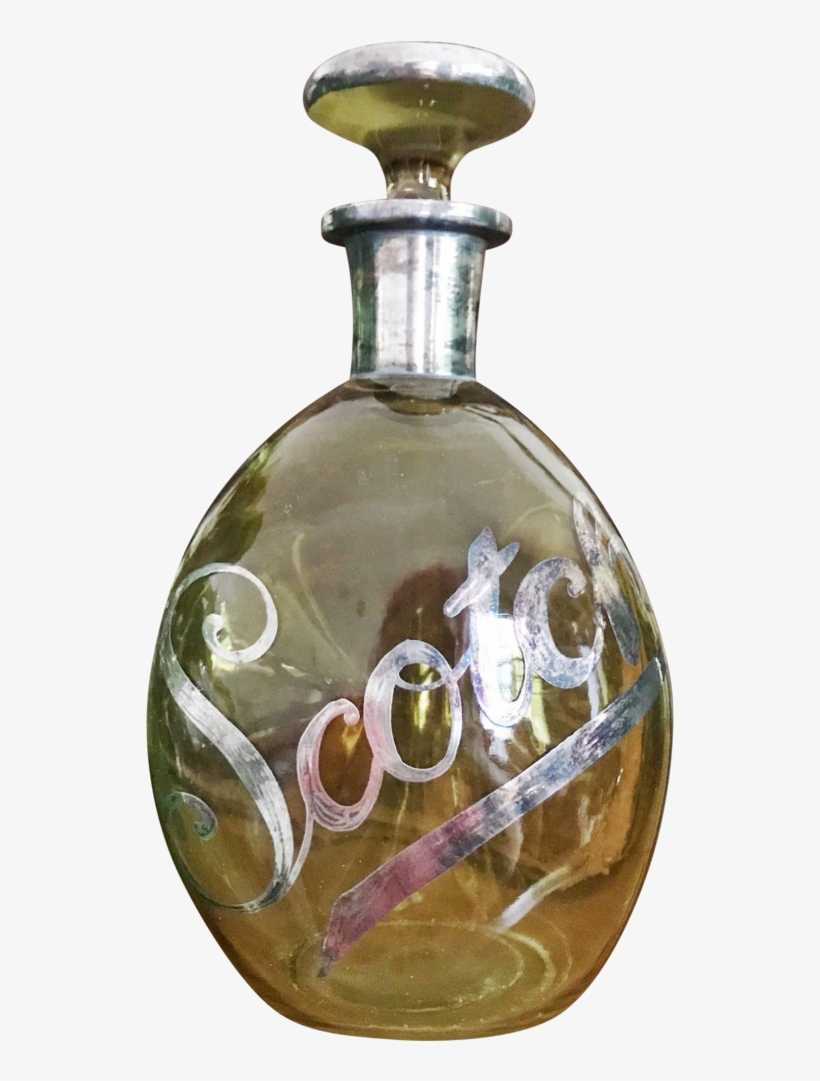 Vintage Gold Glass Scotch Decanter With Sterling Silver - Glass Bottle, transparent png download