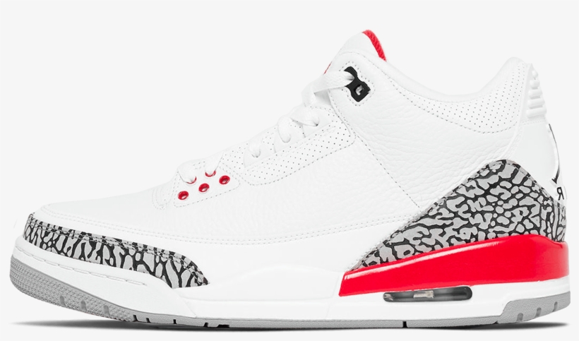 3 Retro White / Fire Red / Cement Grey - Walking Shoe, transparent png download