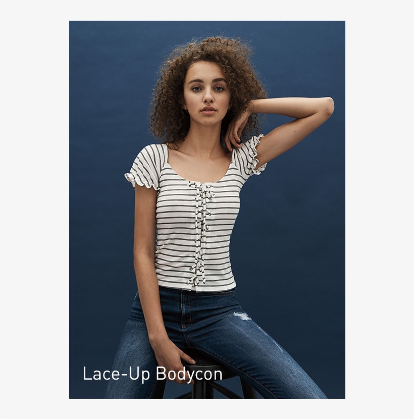 Girls Lace-up Bodycon Tee - Girl, transparent png download