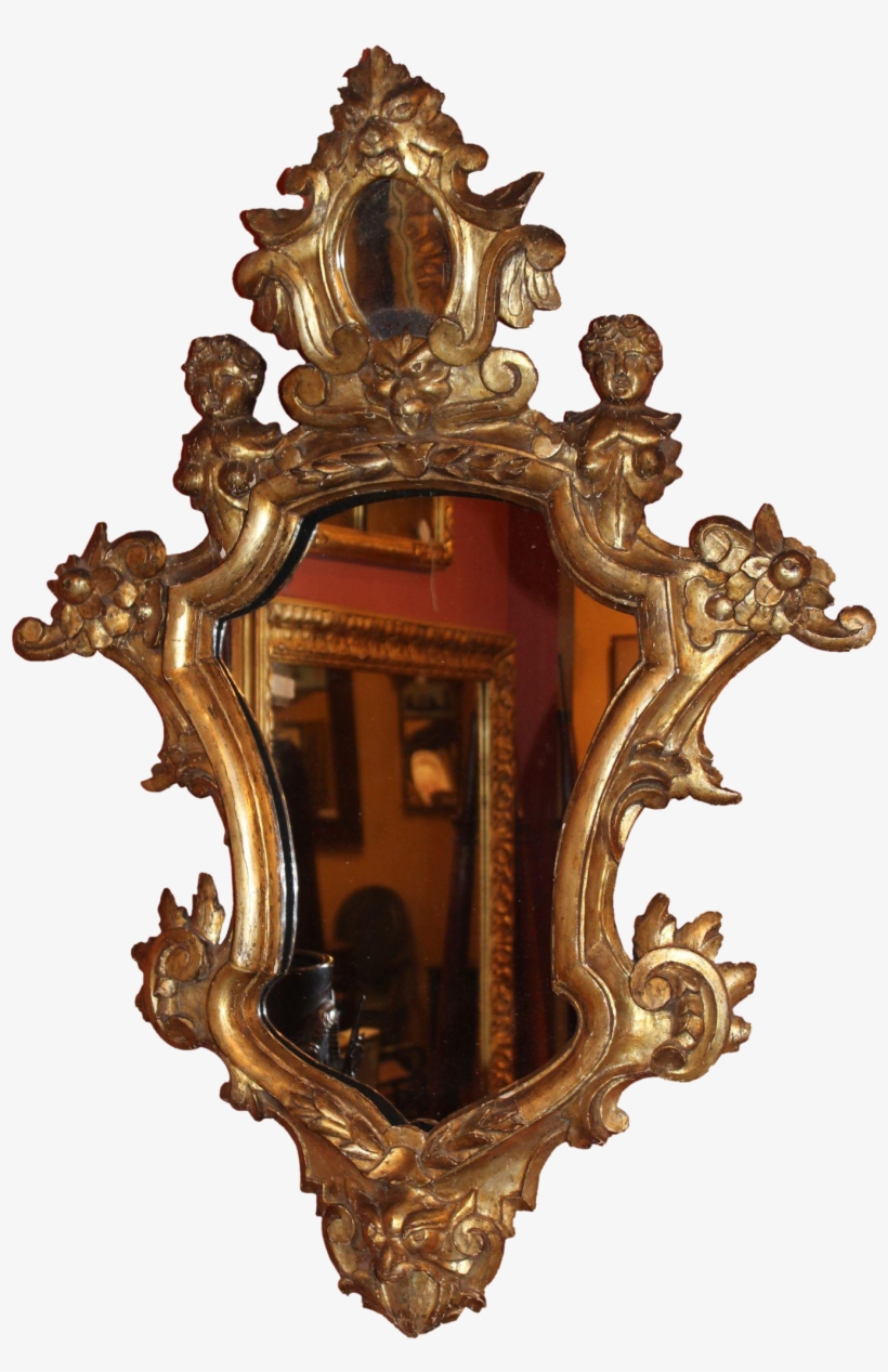 Baroque Mirror Largeand Round Baroque Mirror With Golden - Drawing, transparent png download