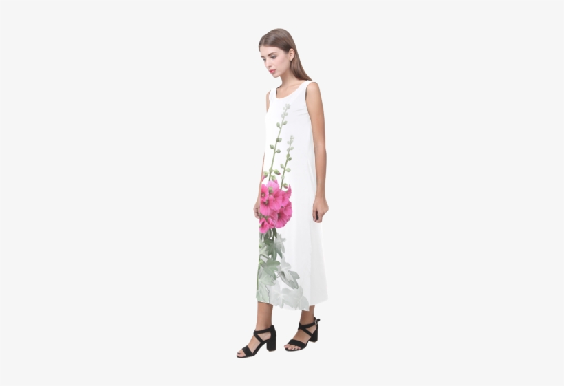 Pink Hollyhocks, Watercolor Phaedra Sleeveless Open - Pink Flowers, Watercolors Hand Towel By Ivaw, transparent png download