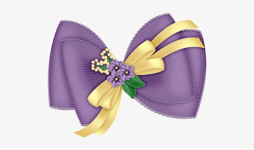 Beautiful Transparent Purple Bow With Flowers Clipart - Clip Art Transparent Hair Bow, transparent png download
