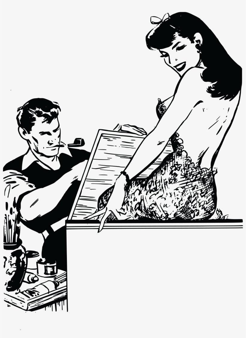 Free Clipart Of A Female Model Posing For A Male Artist - Artista Dibujo, transparent png download