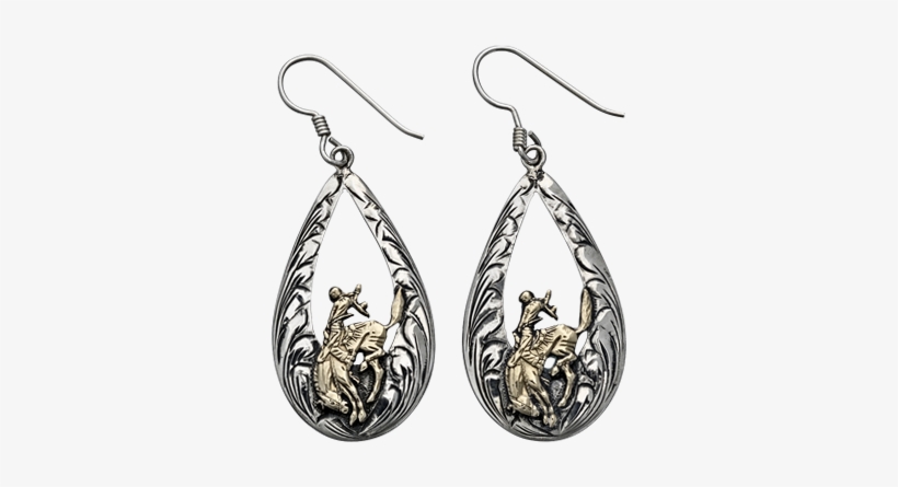 Hand Engraved Teardrops With Gold Bronc Earrings - Gold, transparent png download