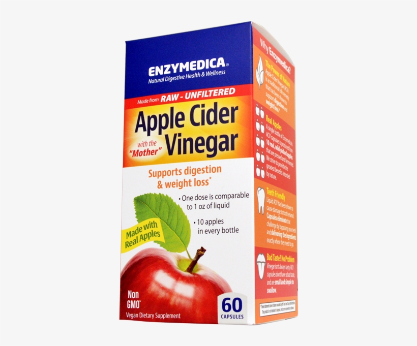 Enzymedica Apple Cider Vinegar 60 Capsules - Apple Cider Vinegar Capsules, transparent png download