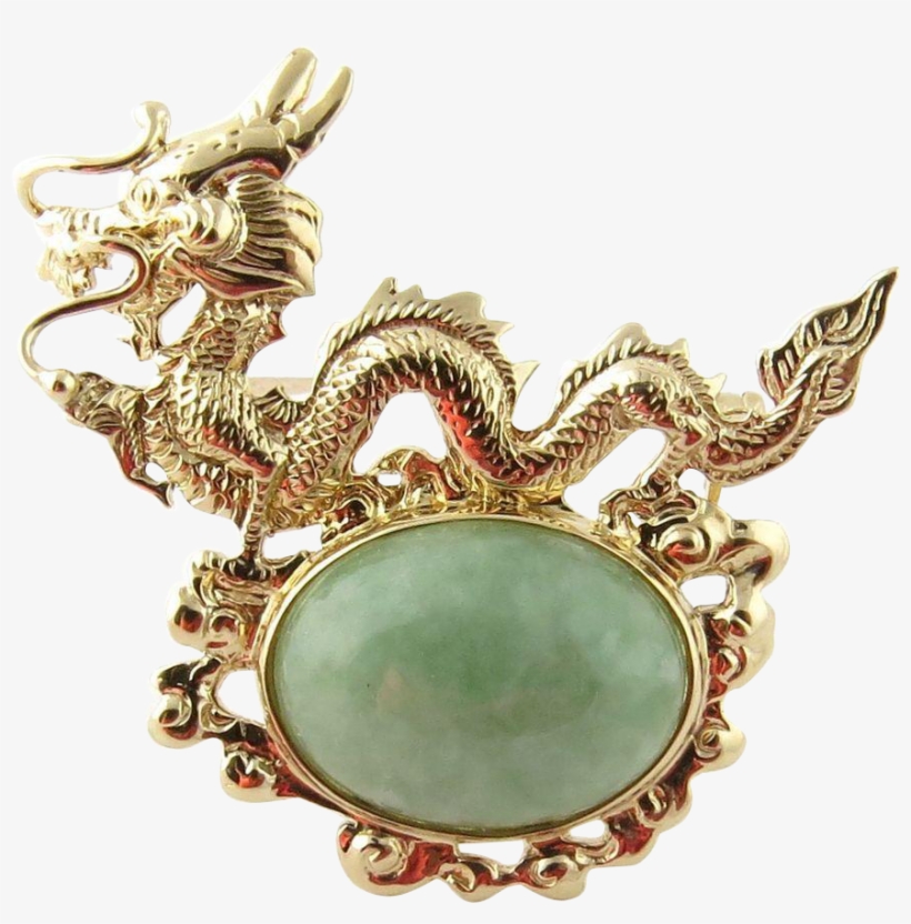 Sanuk 14k Yellow Gold And Jade Dragon Pin Brooch This - Jade, transparent png download