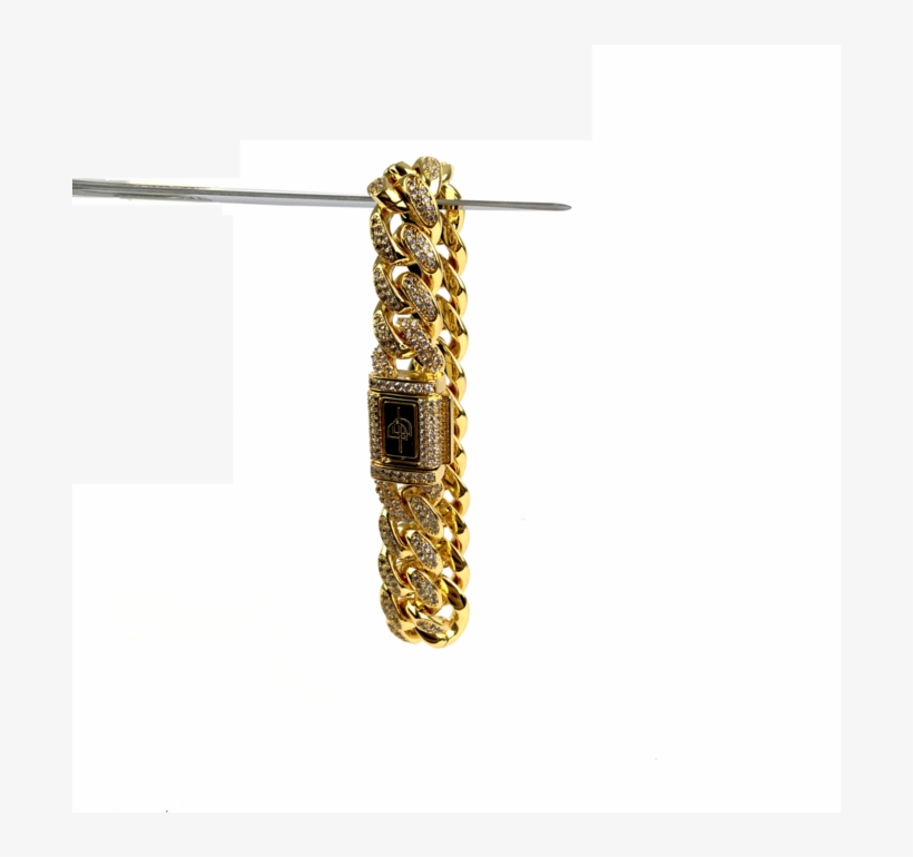 New Iced Out 12mm Cuban Link Bracelet Yellow Gold - Bling-bling, transparent png download