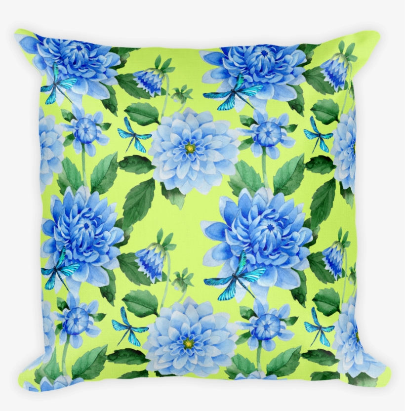 "blue Dahlia With Greenish Yellow Background" Double-sided - Cushion, transparent png download