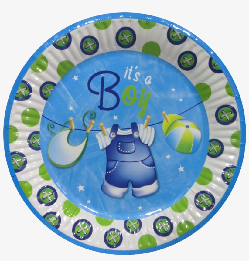 23cm Blue Clothesline Baby Shower Party Plates, Pack - Circle, transparent png download