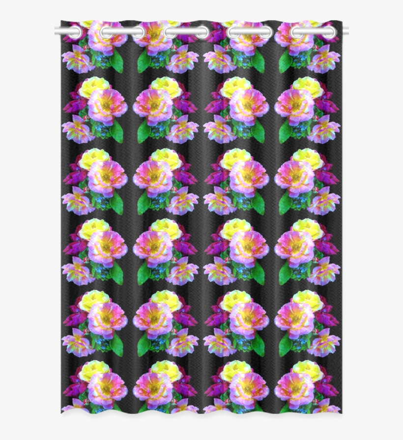 Rosa Yellow Roses On Black Pattern New Window Curtain - Beach Towel, transparent png download