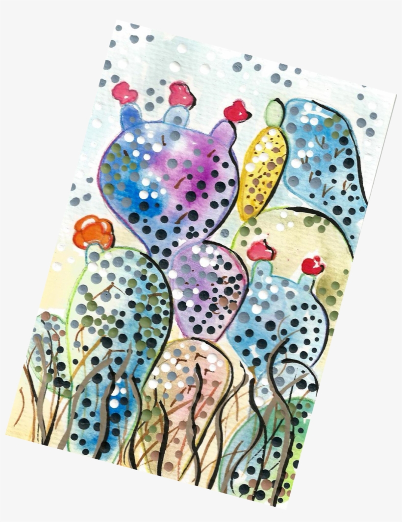Prickly Pear Cactus Painting Desert Landscape Watercolor - Visual Arts, transparent png download