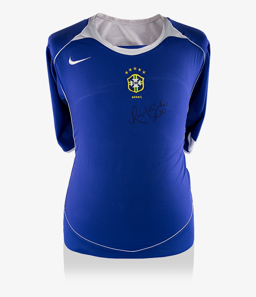 Ronaldinho Front Signed Brazil 2004 Away Shirt - Brazil Soccer, transparent png download