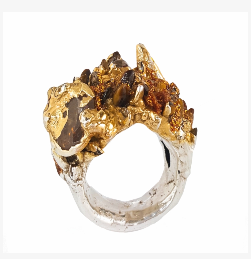 A Mix Of Tiger Eyes, Citrine, Topaz And Diamond Slices - Pre-engagement Ring, transparent png download