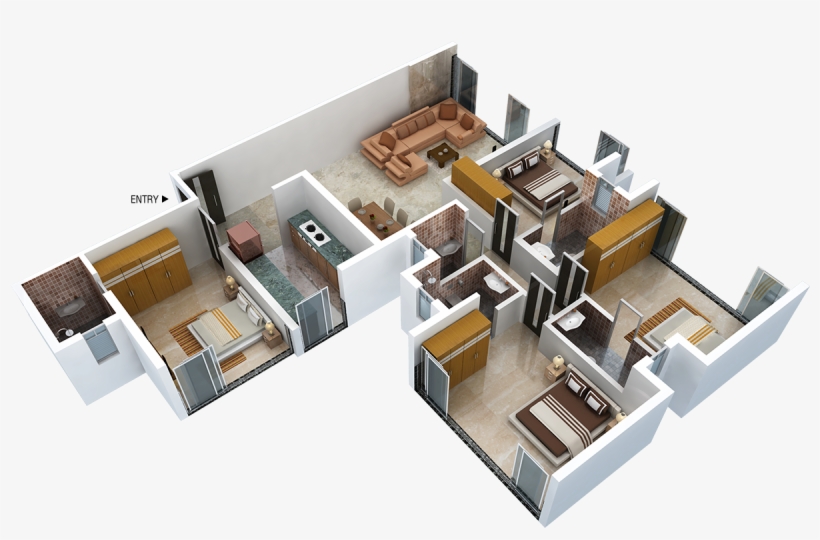 3 Bhk Apartments - Floor Plan, transparent png download