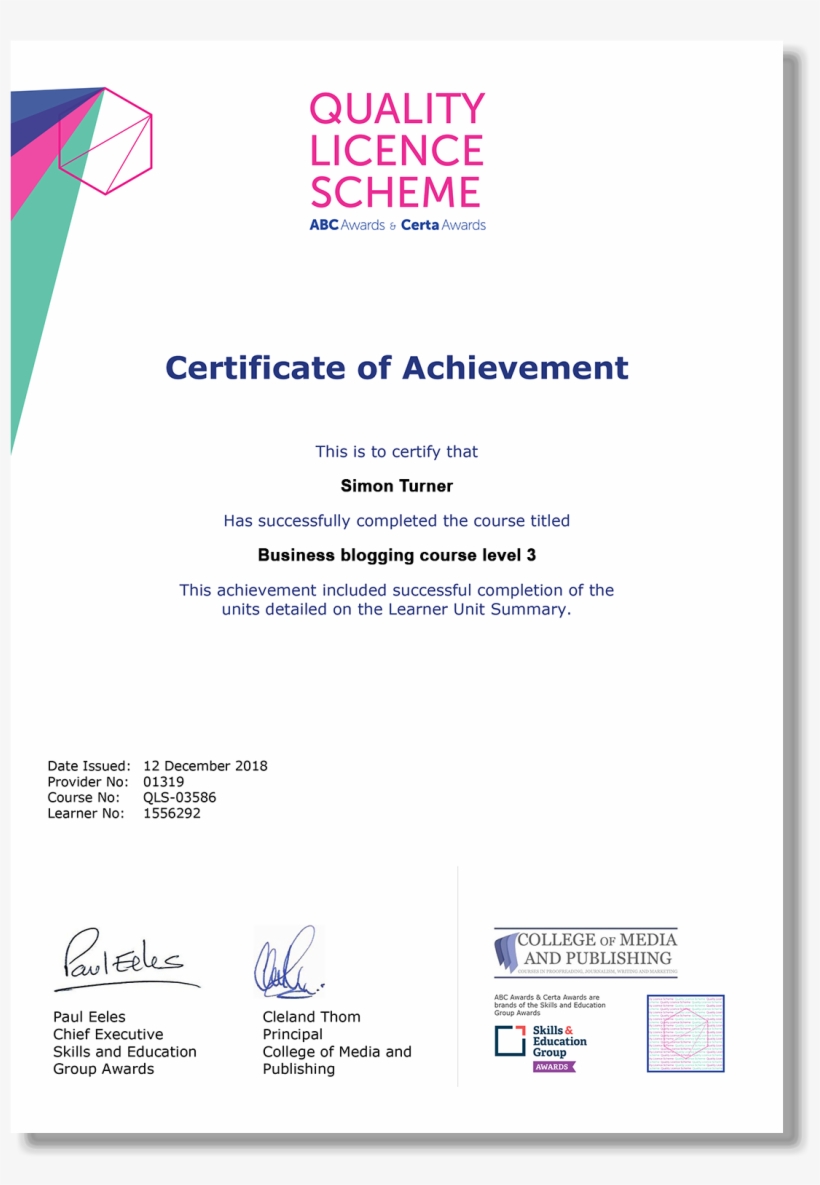 Our Business Blogging Course Has Been Independently - Abc Awards And Certa Awards Quality Licence Scheme, transparent png download