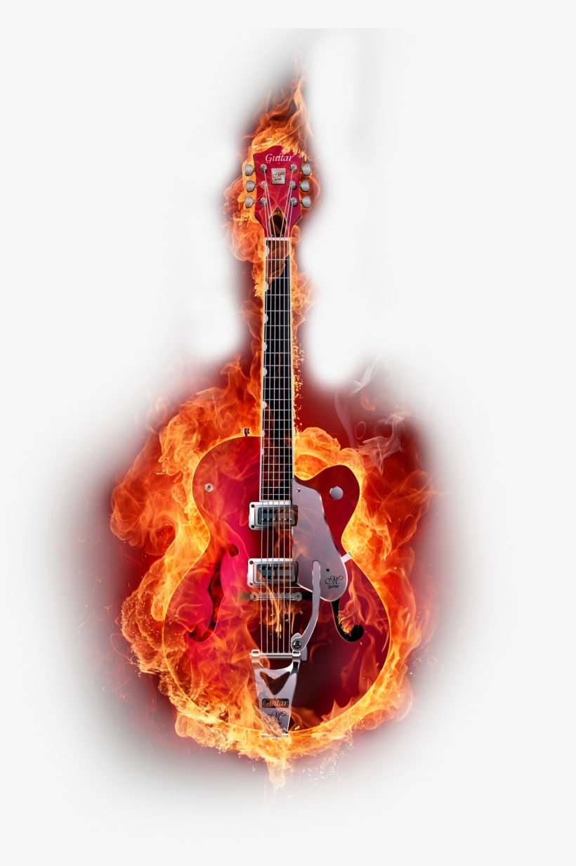 Graphic Instruments Guitar Design Flame Musical Clipart - Flaming Guitar, transparent png download