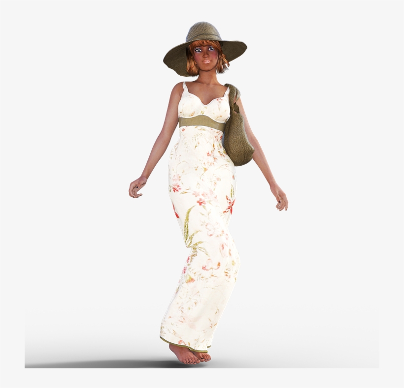 Woman, Summer, Dress, Hat, Girl, Bag, Flowers - Girl Summer Png, transparent png download