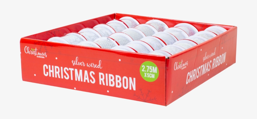 Silver Christmas Wired Ribbon - Box, transparent png download