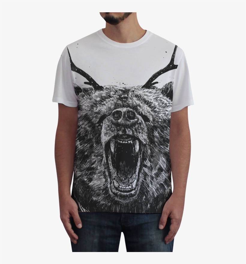 Camiseta Fullprint Angry Bear With Antlers De Balázs - Bear With Antlers, transparent png download