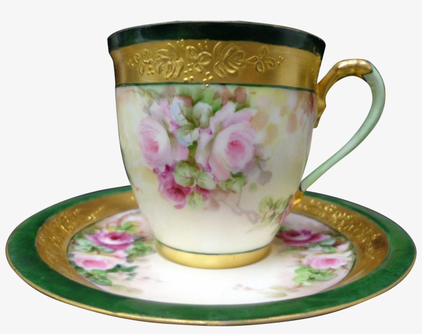 Stunning Limoges Hand Painted 18 Pcs Rose Cup Saucer - Teacup, transparent png download