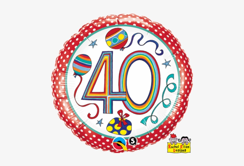 18" Redondo, 40 Años, Rayas Y Bolas De Colores - Qualatex 18 Inch Round Re Foil Balloon - 40 Polka Dots, transparent png download
