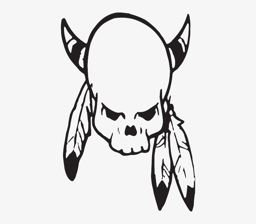 Feather, Skull, Indian, American, Native, Horns, With - Free Vector Tattoo, transparent png download