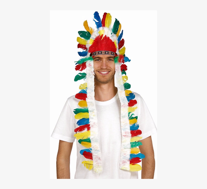 Indian Chief Long Feather Headdress Native American - War Bonnet, transparent png download