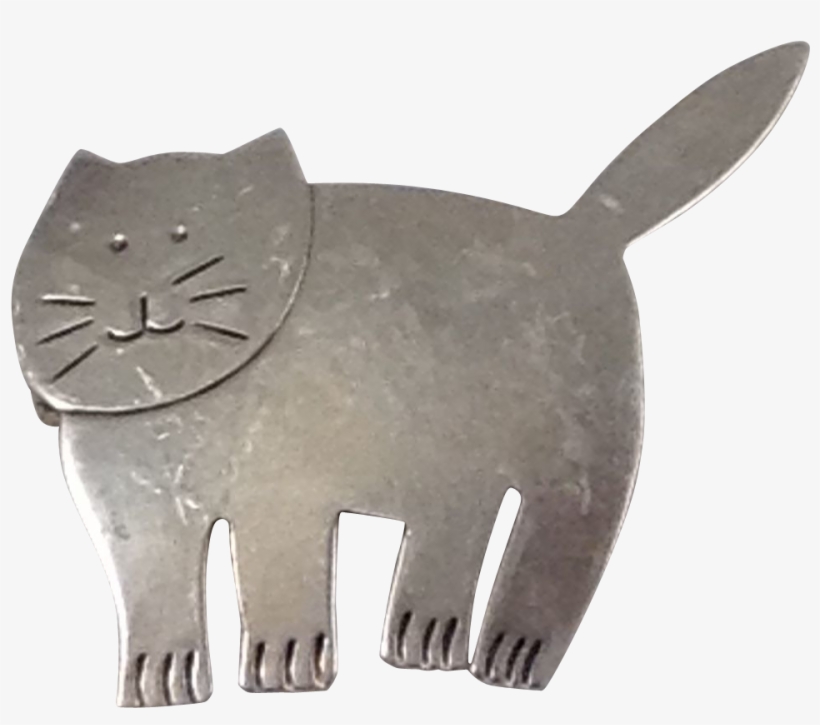 Fat Cat Large Kitty Figural Pin Taxco Sterling Silver - Taxco, transparent png download