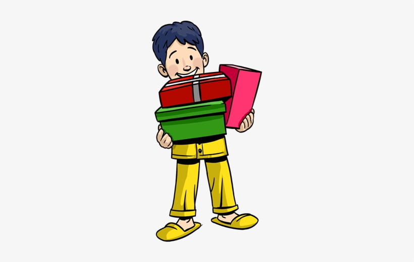 Child Holding Gifts - Boy With Gifts Clipart, transparent png download