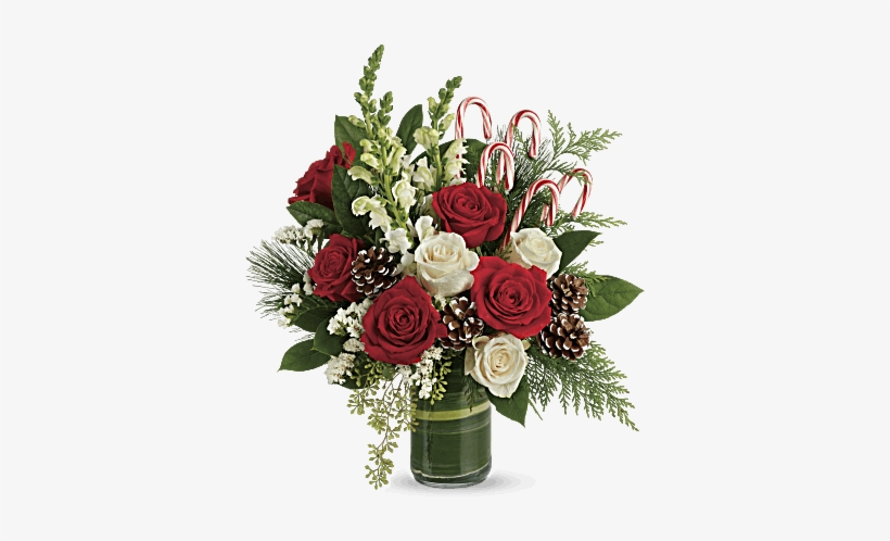 Christmas Bouquet Of Red And Creme Flowers And Pine - Teleflora Festive Pines, transparent png download