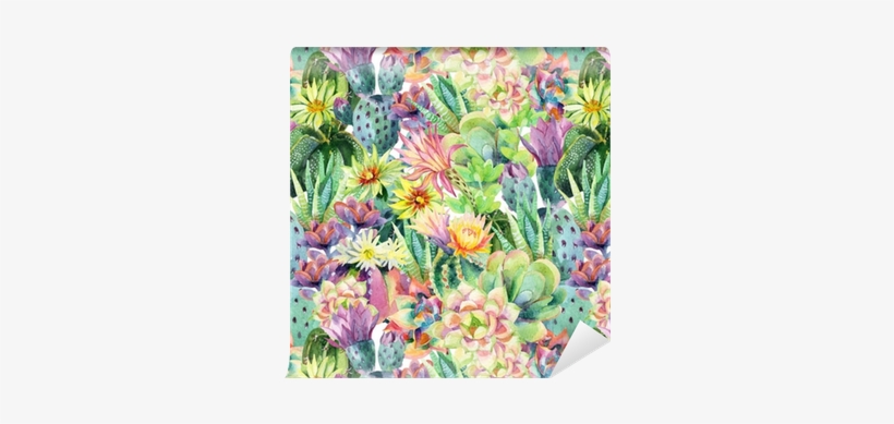Watercolor Blooming Cactus Background Wallpaper • Pixers® - Studio Oh! Small Metal Catchall Tray, Succulent Garden, transparent png download