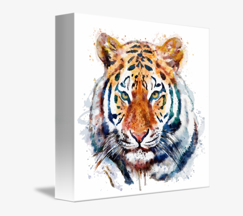 "tiger Head Watercolor" By Marian Voicu - Tiger Head Watercolor Canvas Print - Small By Marianvoicu, transparent png download