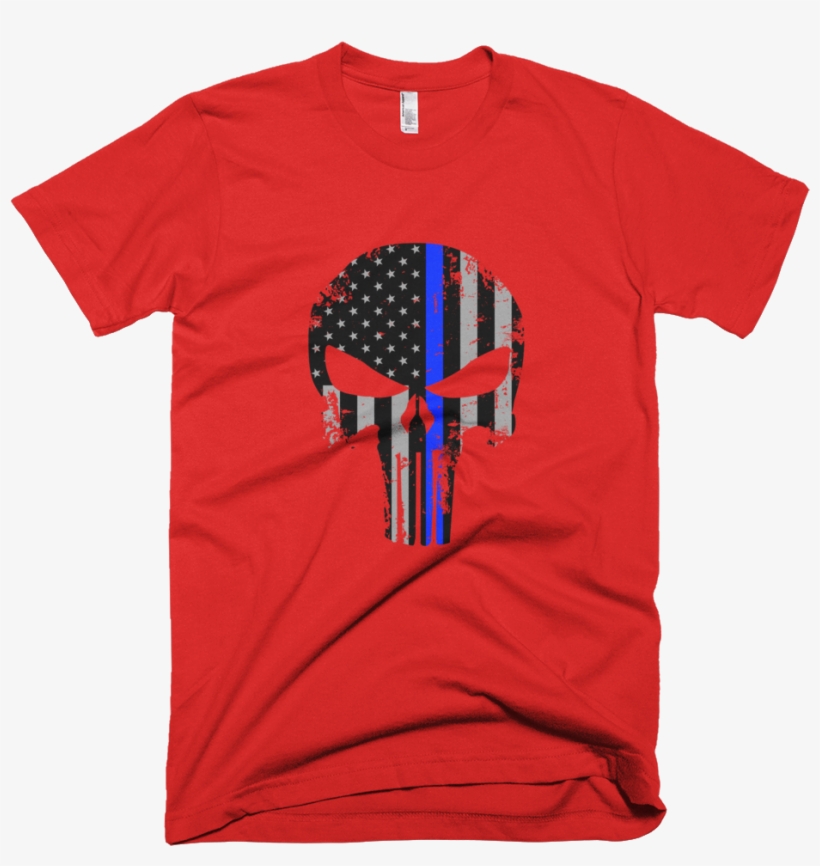 American Thin Blue Line Punisher Skull Short Sleeve - Make Tiger Great Again Shirt, transparent png download