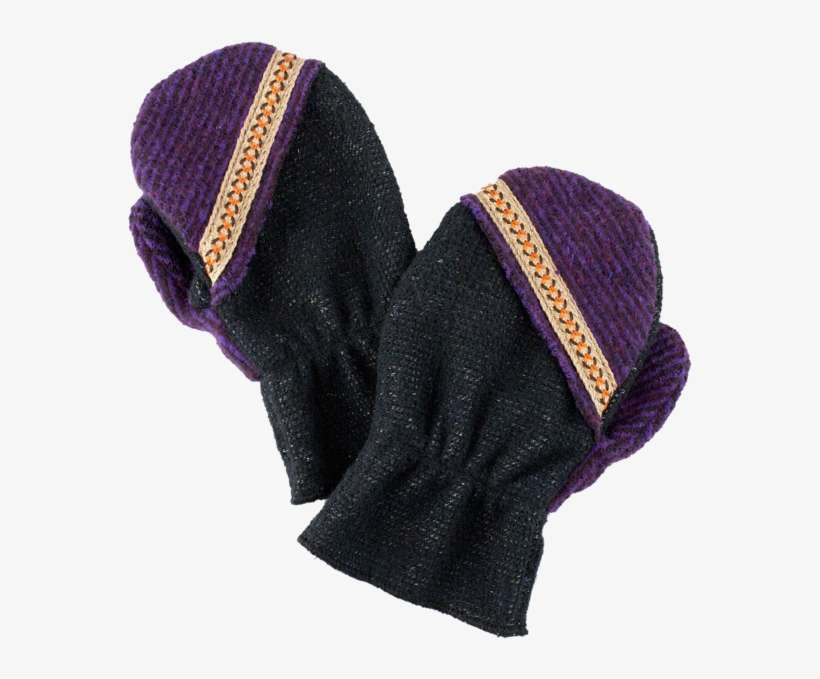 Kid's Mitten Dark/purple With Orange Details - Wool, transparent png download